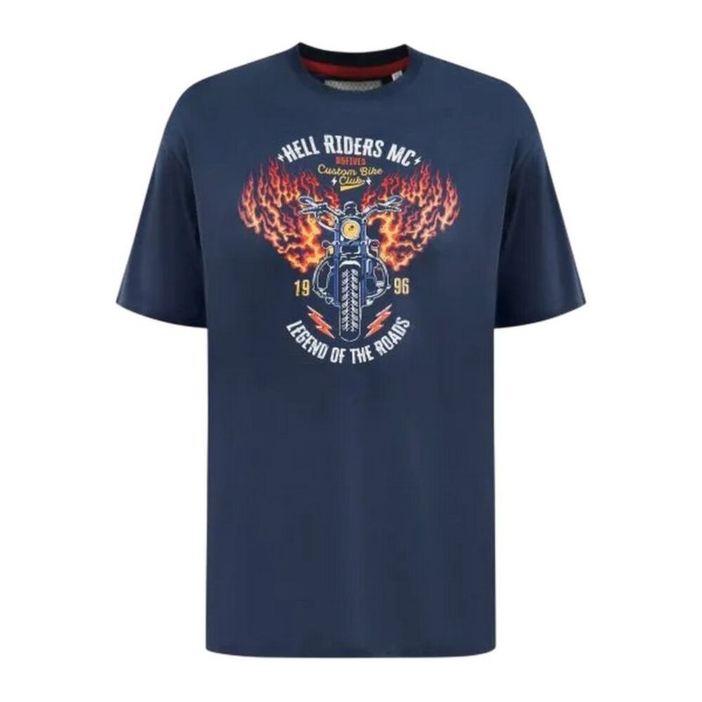 Duke Mens Hockney D555 Motorbike With Flame Wings Kingsize T-Shirt / French Navy